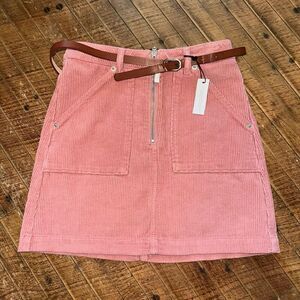 Topshop Moto pink corduroy size 2 belted normcore mini skirt